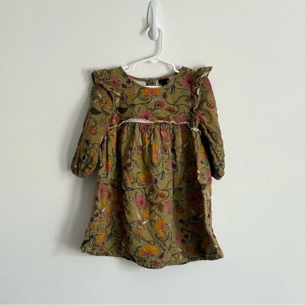 Art Class Floral Dress in Olive Green Fall Colors Paisley Print 3T Toddler Girl